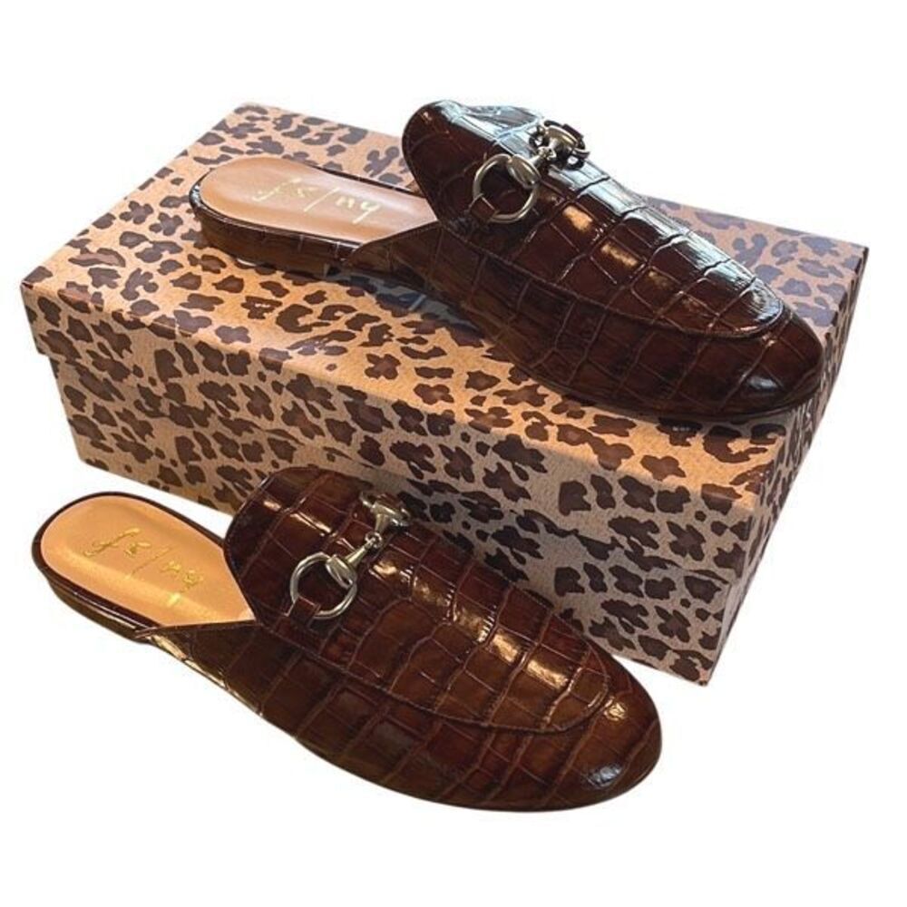 French Sole FS/NY Cape Brandy Croco Slip On Slide Mule Size‎ 7 NIB